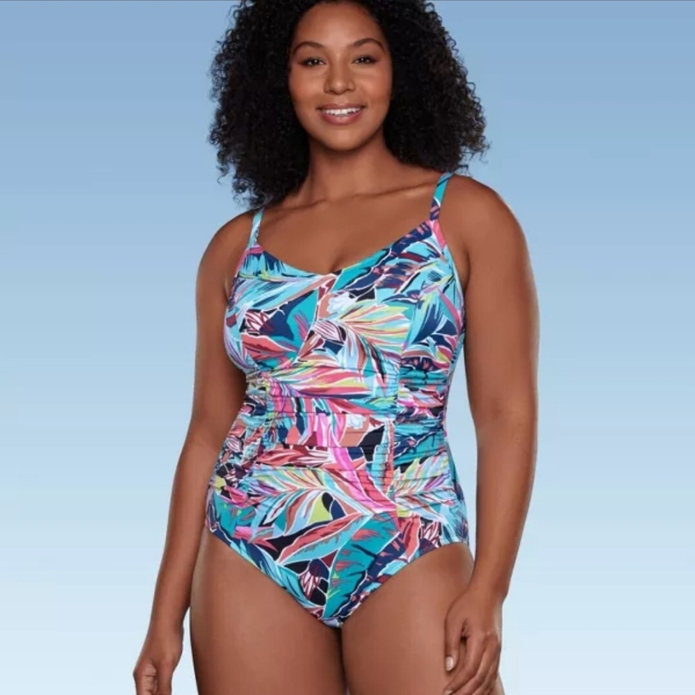 Aqua Green Blue and Pink One Piece Swimwear